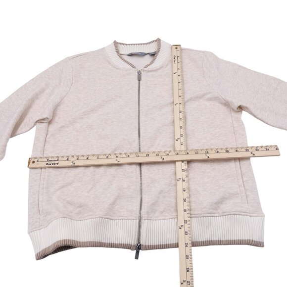 Lands End Womens Cotton Blend Zip-Up Bomber Jacket XL Beige & White Stripes - Picture 4 of 5